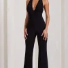 Lexie | Black Halter-Neck Sleeveless Flared-Leg Jumpsuit
