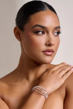 Libby | Silver Diamante Pendant Layered Cuff Bracelet