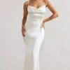 Lifetime | Ivory Satin Cowl Neck Maxi Dress With Cross Back Detail