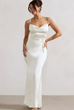 Lifetime | Ivory Satin Cowl Neck Maxi Dress With Cross Back Detail