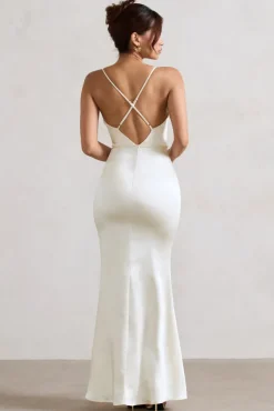 Lifetime | Ivory Satin Cowl Neck Maxi Dress With Cross Back Detail