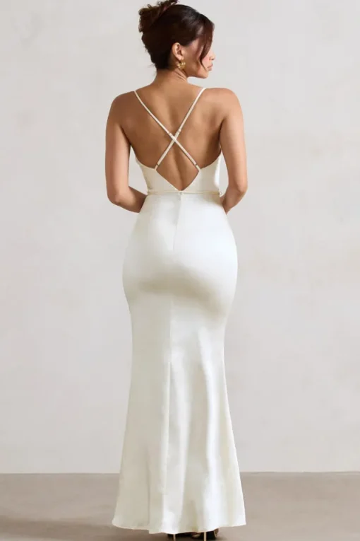 Lifetime | Ivory Satin Cowl Neck Maxi Dress With Cross Back Detail