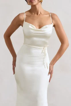 Lifetime | Ivory Satin Cowl Neck Maxi Dress With Cross Back Detail