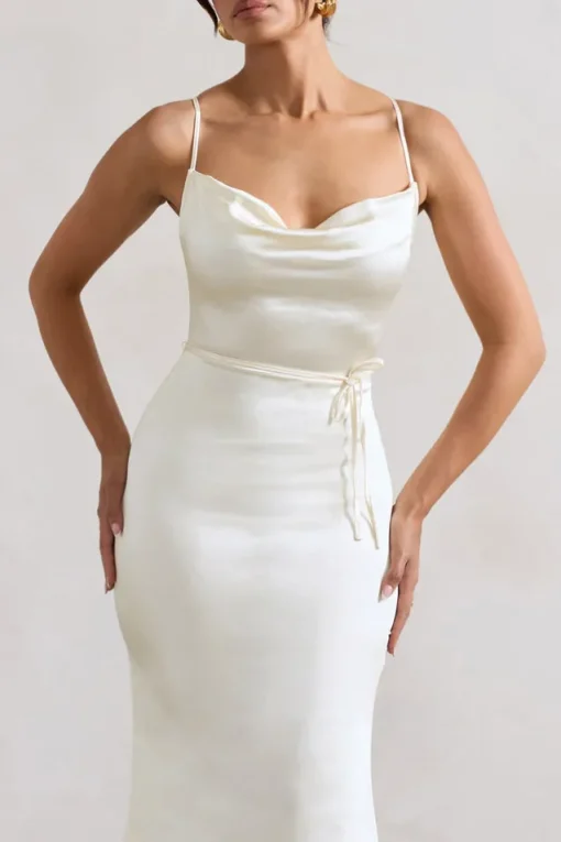 Lifetime | Ivory Satin Cowl Neck Maxi Dress With Cross Back Detail