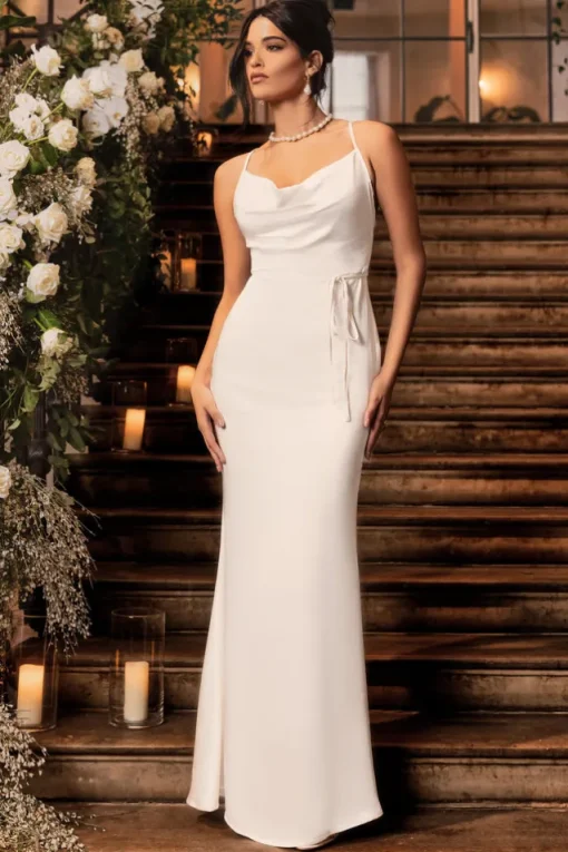 Lifetime | Ivory Satin Cowl Neck Maxi Dress With Cross Back Detail