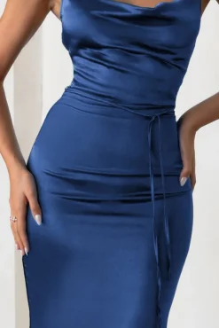 Lifetime | Navy Satin Cowl Neck Maxi Dress With Cross Back Detail