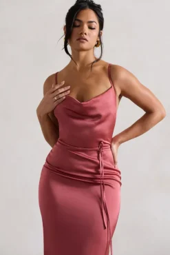Lifetime | Rose Pink Satin Cowl Neck Maxi Dress With Cross Back Detail