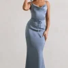 Lifetime | Slate Blue Satin Cowl Neck Maxi Dress With Cross Back Detail