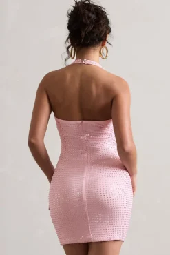 Light Show | Blush Pink Embellished Cowl-Neck Mini Dress