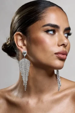 Light Year | Silver Diamante Tassel Drop Earrings