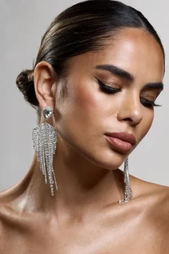 Light Year | Silver Diamante Tassel Drop Earrings