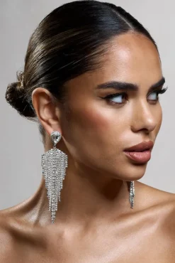 Light Year | Silver Diamante Tassel Drop Earrings