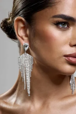Light Year | Silver Diamante Tassel Drop Earrings