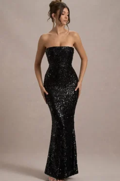 Like Magic | Black Sequin Bandeau Maxi Dress