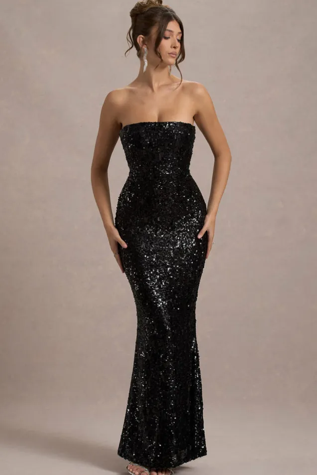 Like Magic | Black Sequin Bandeau Maxi Dress