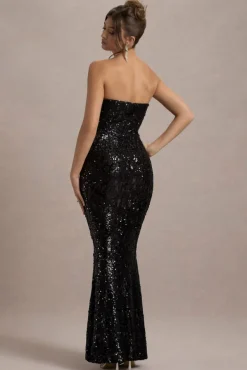 Like Magic | Black Sequin Bandeau Maxi Dress