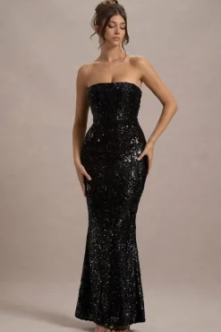 Like Magic | Black Sequin Bandeau Maxi Dress