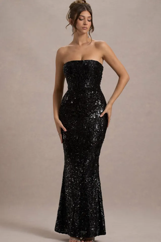 Like Magic | Black Sequin Bandeau Maxi Dress