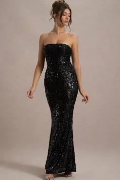 Like Magic | Black Sequin Bandeau Maxi Dress