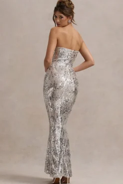 Like Magic | Silver Sequin Bandeau Maxi Dress