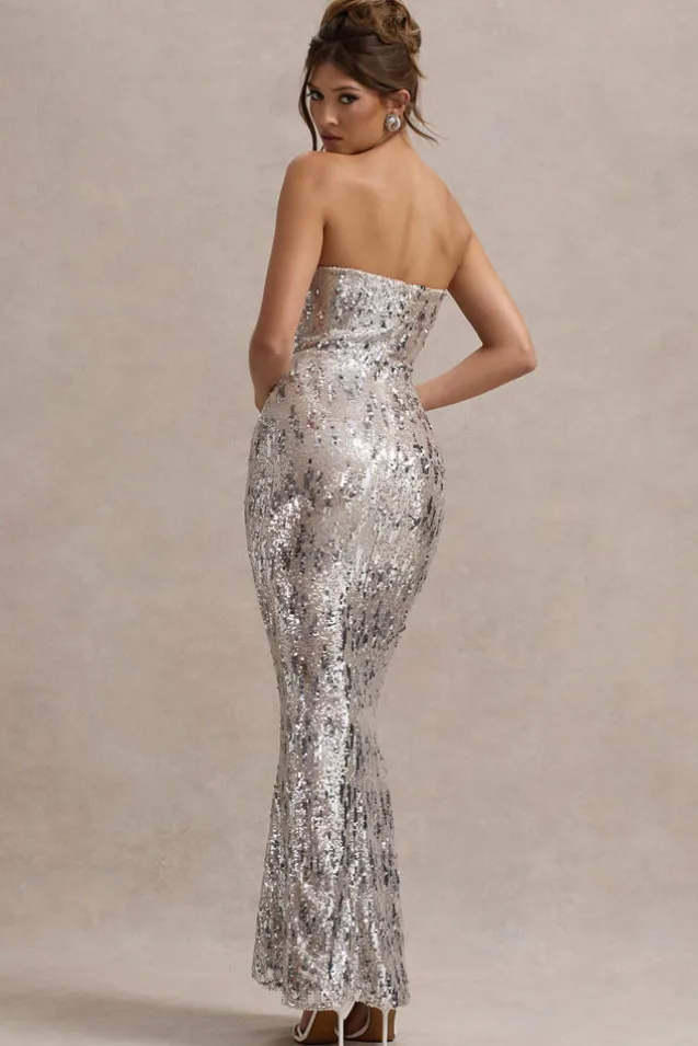 Like Magic | Silver Sequin Bandeau Maxi Dress
