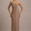 Lilabelle | Rose Gold Plisse Sequin Bandeau Midi Dress