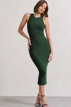 Lilah | Dark Green Bodycon Sleeveless Midi Dress