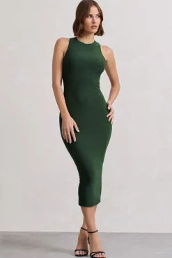 Lilah | Dark Green Bodycon Sleeveless Midi Dress