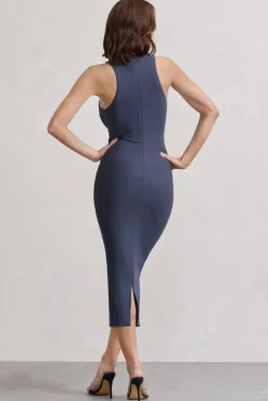 Lilah | Vintage Blue Bodycon Sleeveless Midi Dress