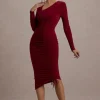Lilia | Berry Ruched Asymmetric Midi Dress