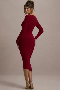 Lilia | Berry Ruched Asymmetric Midi Dress