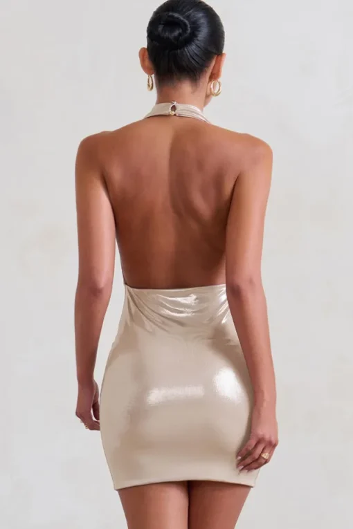 Liliana | Gold Shimmer Cowl Neck Mini Dress