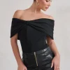 Lillian | Black Bardot Bow Detail Bodysuit