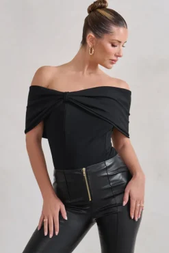 Lillian | Black Bardot Bow Detail Bodysuit