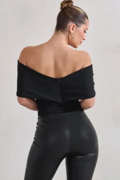 Lillian | Black Bardot Bow Detail Bodysuit