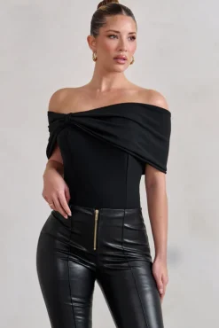 Lillian | Black Bardot Bow Detail Bodysuit