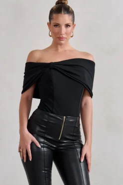 Lillian | Black Bardot Bow Detail Bodysuit