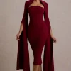 Linden | Berry Bodycon Cape-Sleeve Midi Dress