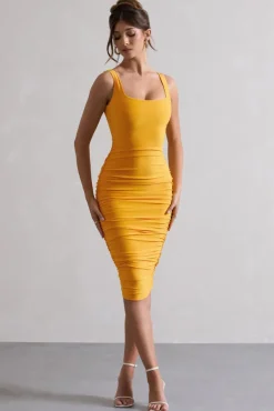 Lisbon | Mango Square Neck Ruched Midi Dress