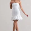 Liscia | White Bandeau Mini Dress With Ruffle Trim