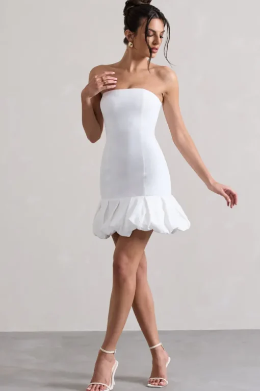 Liscia | White Bandeau Mini Dress With Ruffle Trim