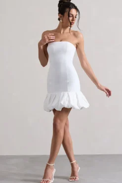Liscia | White Bandeau Mini Dress With Ruffle Trim