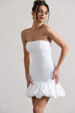 Liscia | White Bandeau Mini Dress With Ruffle Trim