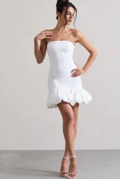 Liscia | White Bandeau Mini Dress With Ruffle Trim