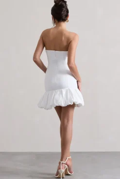 Liscia | White Bandeau Mini Dress With Ruffle Trim