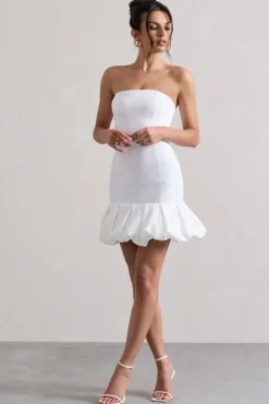 Liscia | White Bandeau Mini Dress With Ruffle Trim