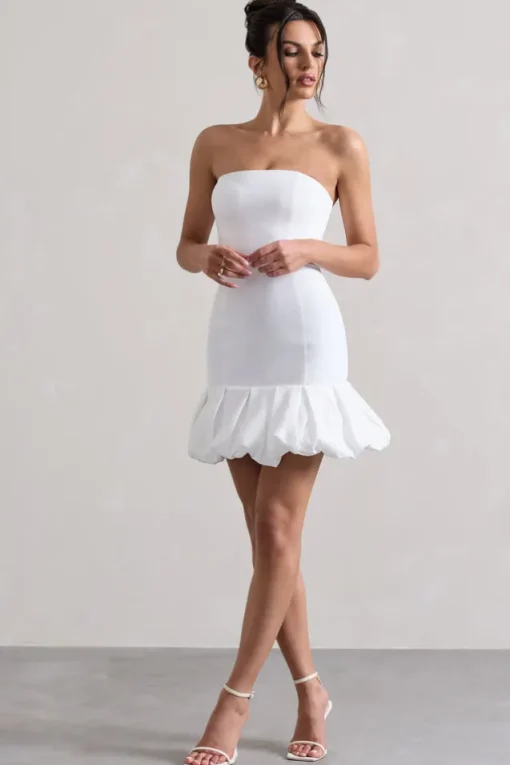 Liscia | White Bandeau Mini Dress With Ruffle Trim