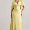 Lisette | Lemon Asymmetric Flutter-Sleeve Maxi Dress