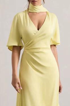 Lisette | Lemon Asymmetric Flutter-Sleeve Maxi Dress