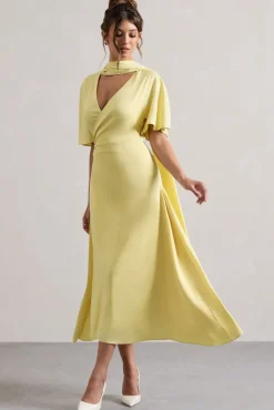 Lisette | Lemon Asymmetric Flutter-Sleeve Maxi Dress